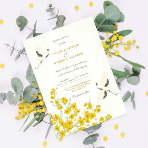 Whispering Birds Spring Flowers Wedding Invitation