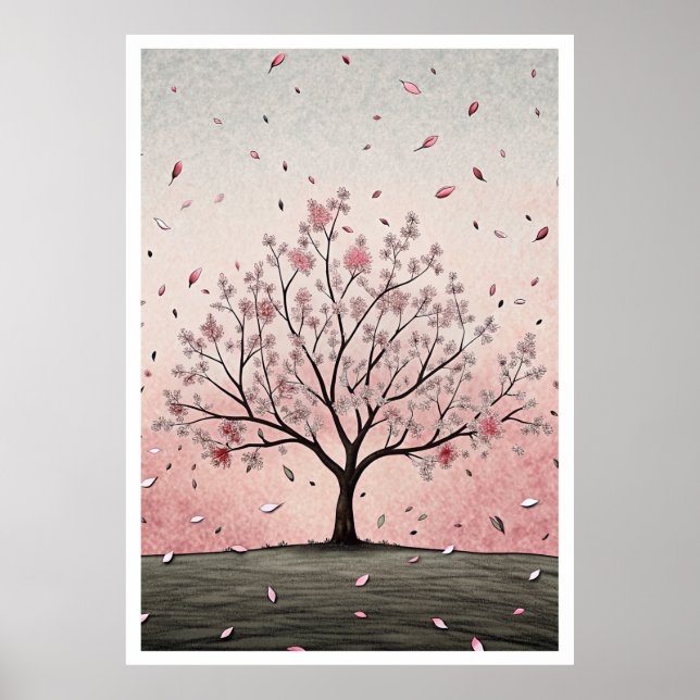 Whispering Blossoms: A Serene Cherry Blossom Illus Poster (Front)