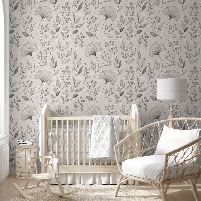 Whispering Botanicals  Olive Botanical Floral  Wallpaper (Kids)