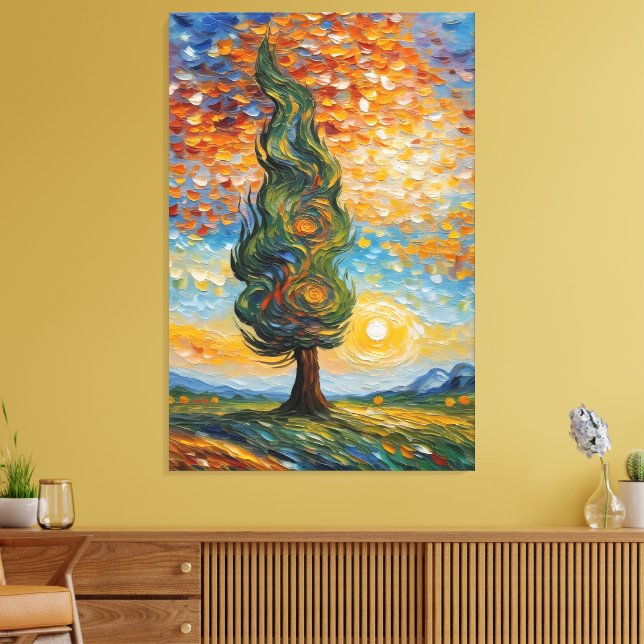 Whispering Cypress at Sunset Canvas Print (Insitu(LivingRoom))