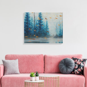 Whispering Leaves Blue Forest Dreamscape Abstract Canvas Print