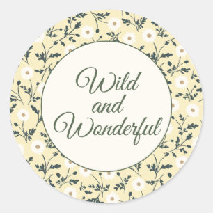 Whispering Meadow - Butter Yellow Floral Border Classic Round Sticker