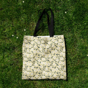 Whispering Meadow - Butter Yellow Floral Pattern Tote Bag