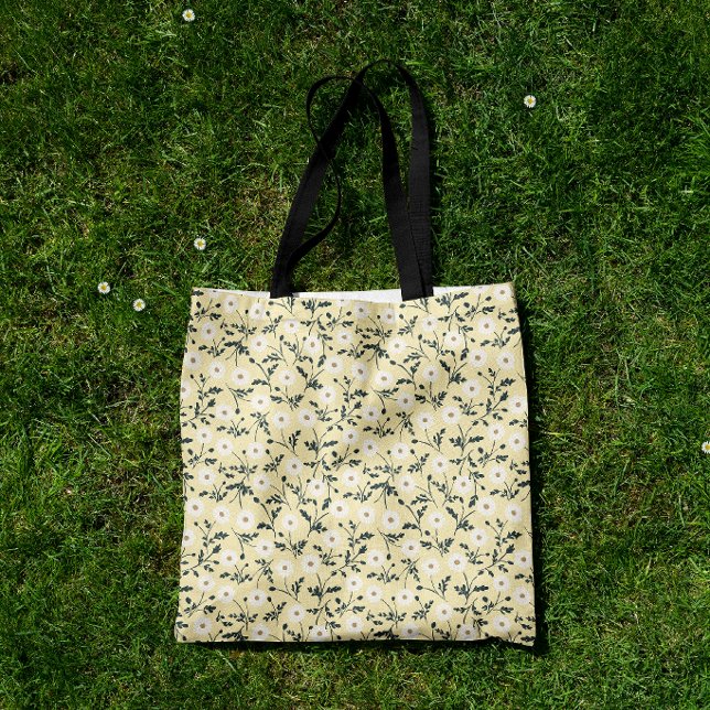 Whispering Meadow - Butter Yellow Floral Pattern Tote Bag (Creator Uploaded)