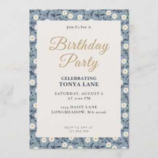 Whispering Meadow - French Blue Floral Border Invitation