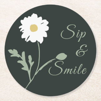 Whispering Meadow - Midnight Garden Daisy Accent Round Paper Coaster