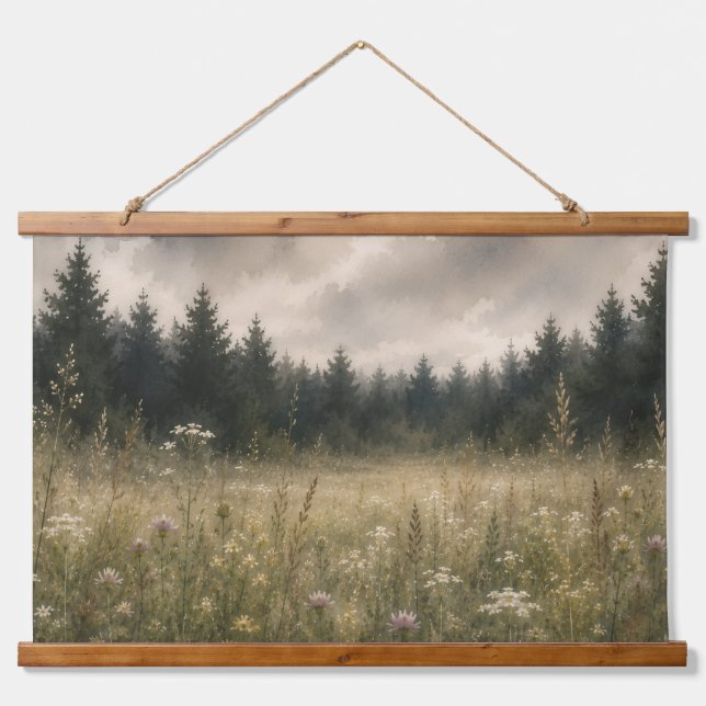 Whispering Meadow Watercolor Wall Tapestry (Front)