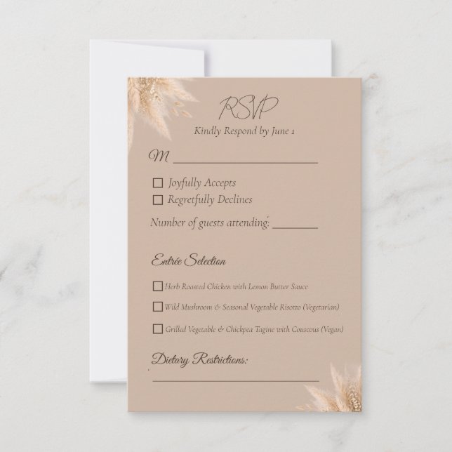Whispering Pampas Wedding RSVP Card (Front)