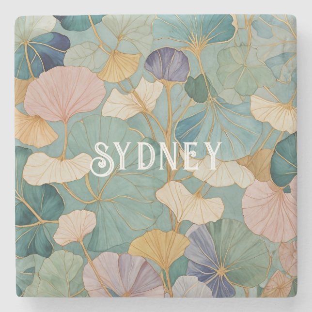 Whispering Pastel Gingko Stone Coaster (Front)