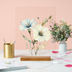 Whispering Petals: Soft Blue & Cream Bloom Acrylic Sign
