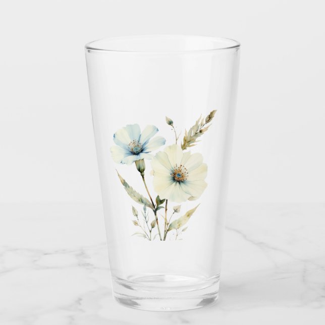 Whispering Petals: Soft Blue & Cream Bloom Glass (Front)