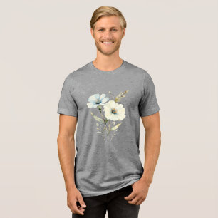 Whispering Petals: Soft Blue & Cream Bloom Tri-Blend Shirt
