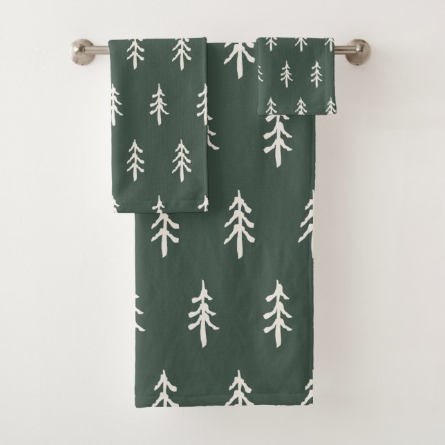 Whispering Pines - Deep Forest Green Bath Towel Set (Insitu)