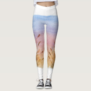 Whispering Reeds at Sunset - A Serene Watercolor M Leggings