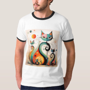 Whispering Shadows: A Study of Abstract Feline T-Shirt