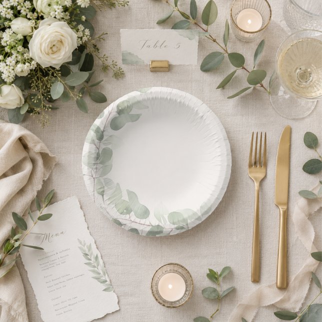 Whispering Shores Eucalyptus Wedding Paper Plate (Creator Uploaded)