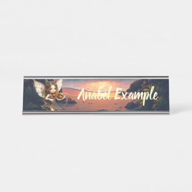 Whispering Strings of the Sunset Fairy. Desk Name Plate (Front)