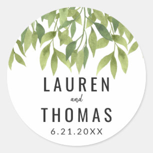 Whispering Willows Watercolor Greenery Wedding Classic Round Sticker