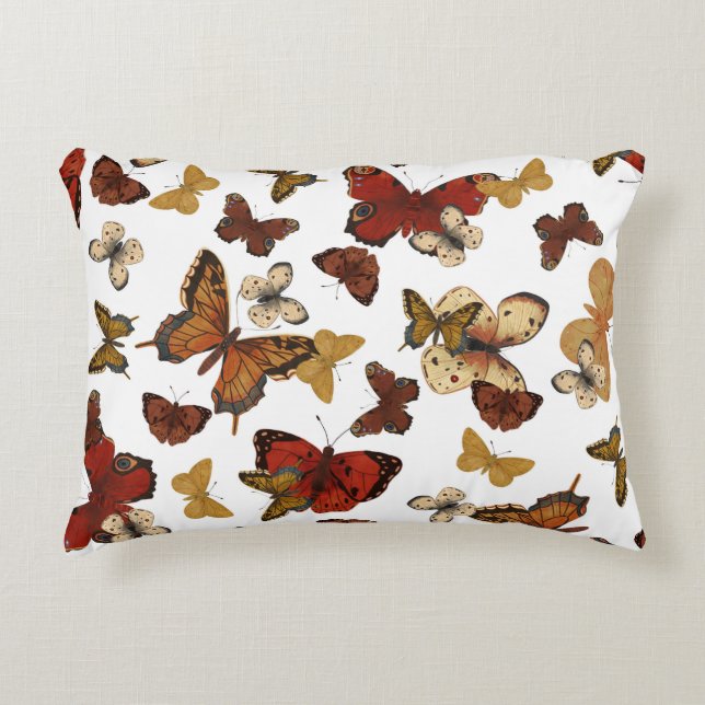 Whispering Wings – Butterflies on White Decorative Cushion (Front)