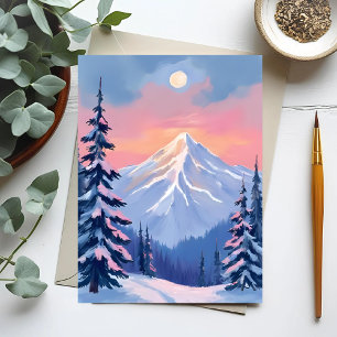 Whispering Winter Peaks Mountain Pastel Pink Sky Postcard