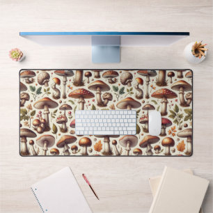 Whispering Woods: Seamless Mushroom Pattern Collec Desk Mat