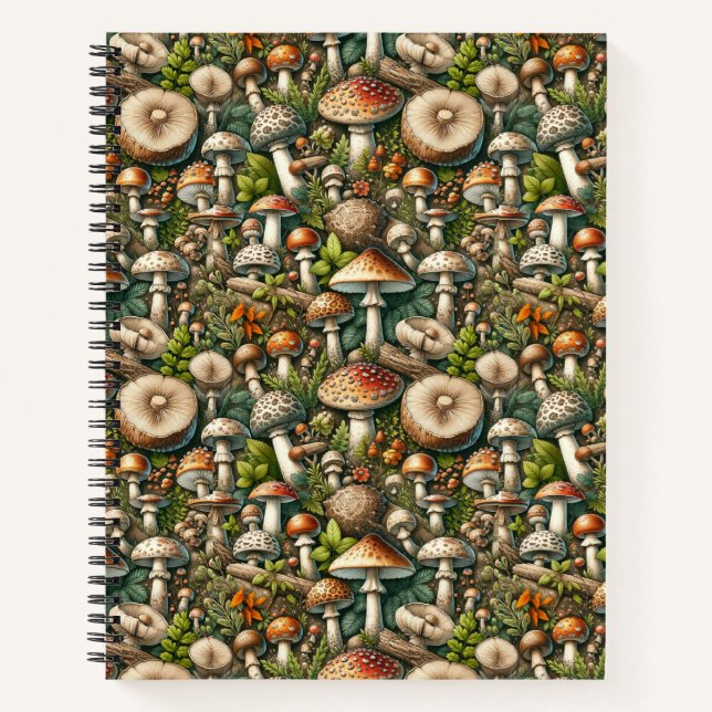 Whispering Woods: Seamless Mushroom Pattern Collec Notebook (Front)