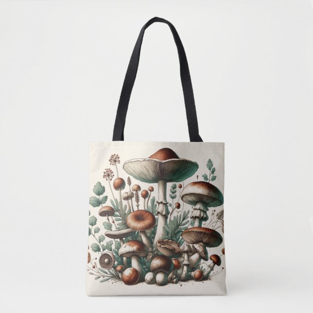 Whispering Woods: Seamless Mushroom Pattern Collec Tote Bag (Front)