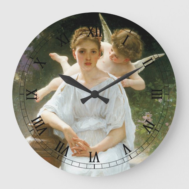 Whisperings of Love, First Reverie by Bouguereau Large Clock (Front)