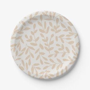 Whisperleaf-Subtle Botanical In Cream & Beige Paper Plate