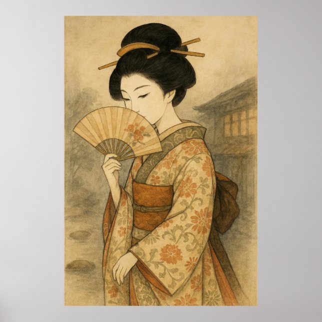 Whispers Behind the Fan: Geisha in Stillness Poster (Front)