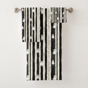 Whispers Between the Stripes: A Ghostly Refrain Bath Towel Set