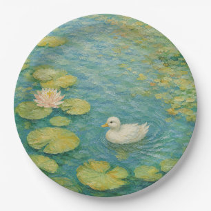 Whispers by the Lily Pond – Little White Duck Paper Plate