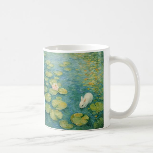 Whispers by the Lily Pond – White Rabbit Mug (Right)