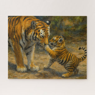 Whispers in the Wild – Tiger and Cub in Forest Jigsaw Puzzle