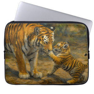 Whispers in the Wild – Tiger and Cub in Forest Laptop Sleeve