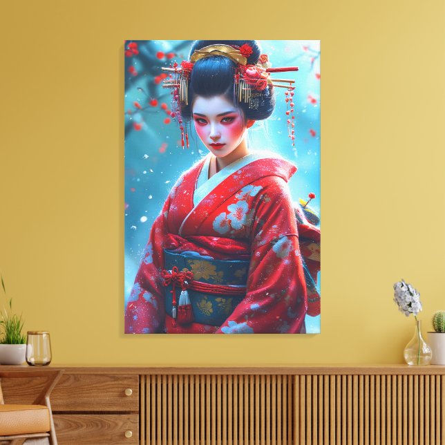 Whispers of a Crimson Maiko Canvas Print (Insitu(LivingRoom))