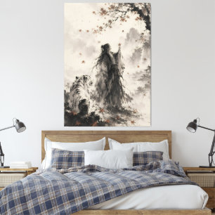 Whispers of Autumn White Tiger and Wanderer Ink Canvas Print