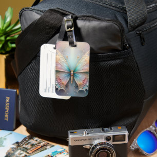 Whispers of Color: Pastel Fractal Butterfly Dream Luggage Tag
