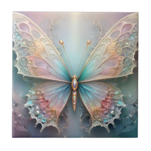 Whispers of Color: Pastel Fractal Butterfly Dream Tile