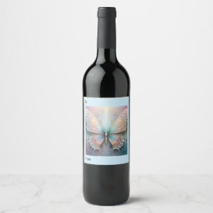Whispers of Color: Pastel Fractal Butterfly Dream Wine Label