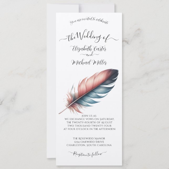 Whispers of Grace Feathered Elegance Minimalism Invitation (Front)