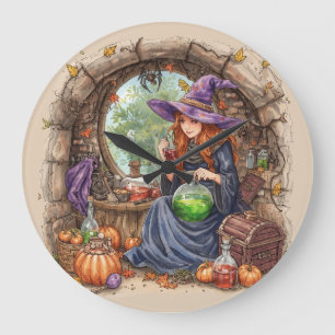 Whispers of Magic, Beautiful Witch and Her Potion Large Clock