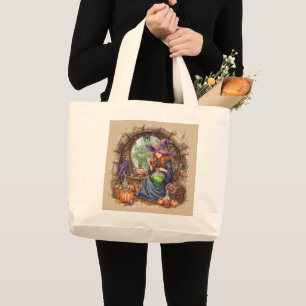 Whispers of Magic, Beautiful Witch and Her Potion Large Tote Bag