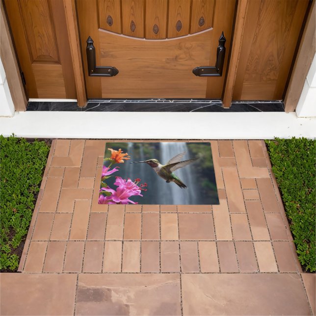 "Whispers of Nature: Hummingbird, Waterfall Doormat (Outdoor)