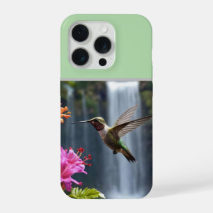"Whispers of Nature: Hummingbird, Waterfall, iPhone 15 Pro Case