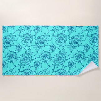 Whispers of Rose, Elegant Line Art Floral Pattern Beach Towel
