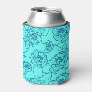 Whispers of Rose, Elegant Line Art Floral Pattern Can Cooler