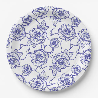 Whispers of Rose, Elegant Line Art Floral Pattern Paper Plate