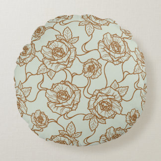 Whispers of Rose, Elegant Line Art Floral Pattern Round Cushion