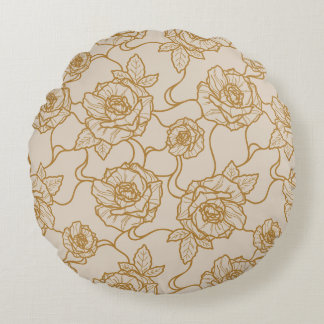 Whispers of Rose, Elegant Line Art Floral Pattern Round Cushion